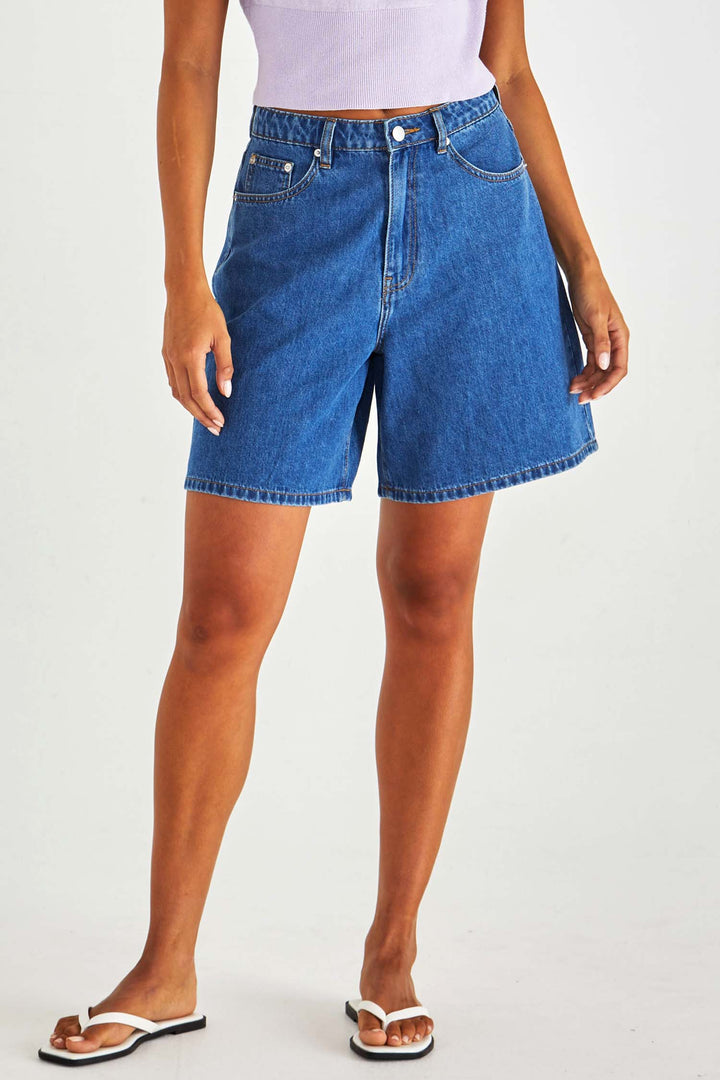 Sabine Denim Shorts in Mid Blue Wash