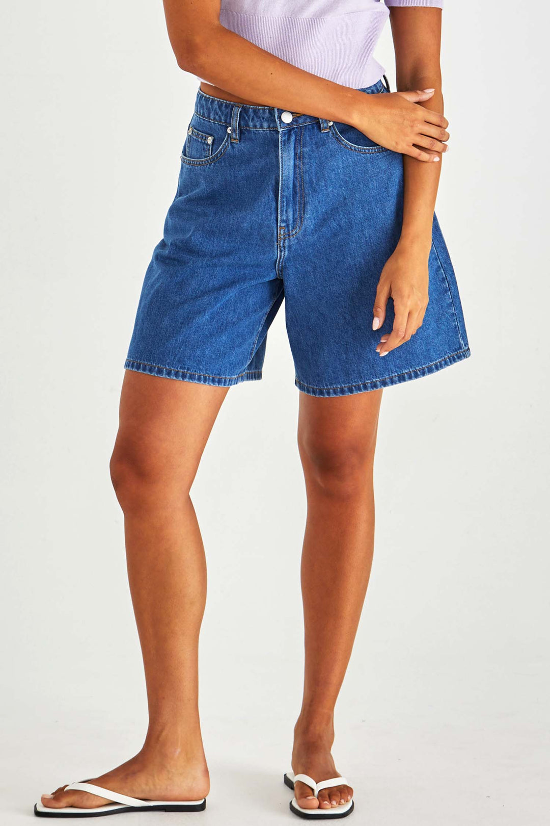 Sabine Denim Shorts in Mid Blue Wash