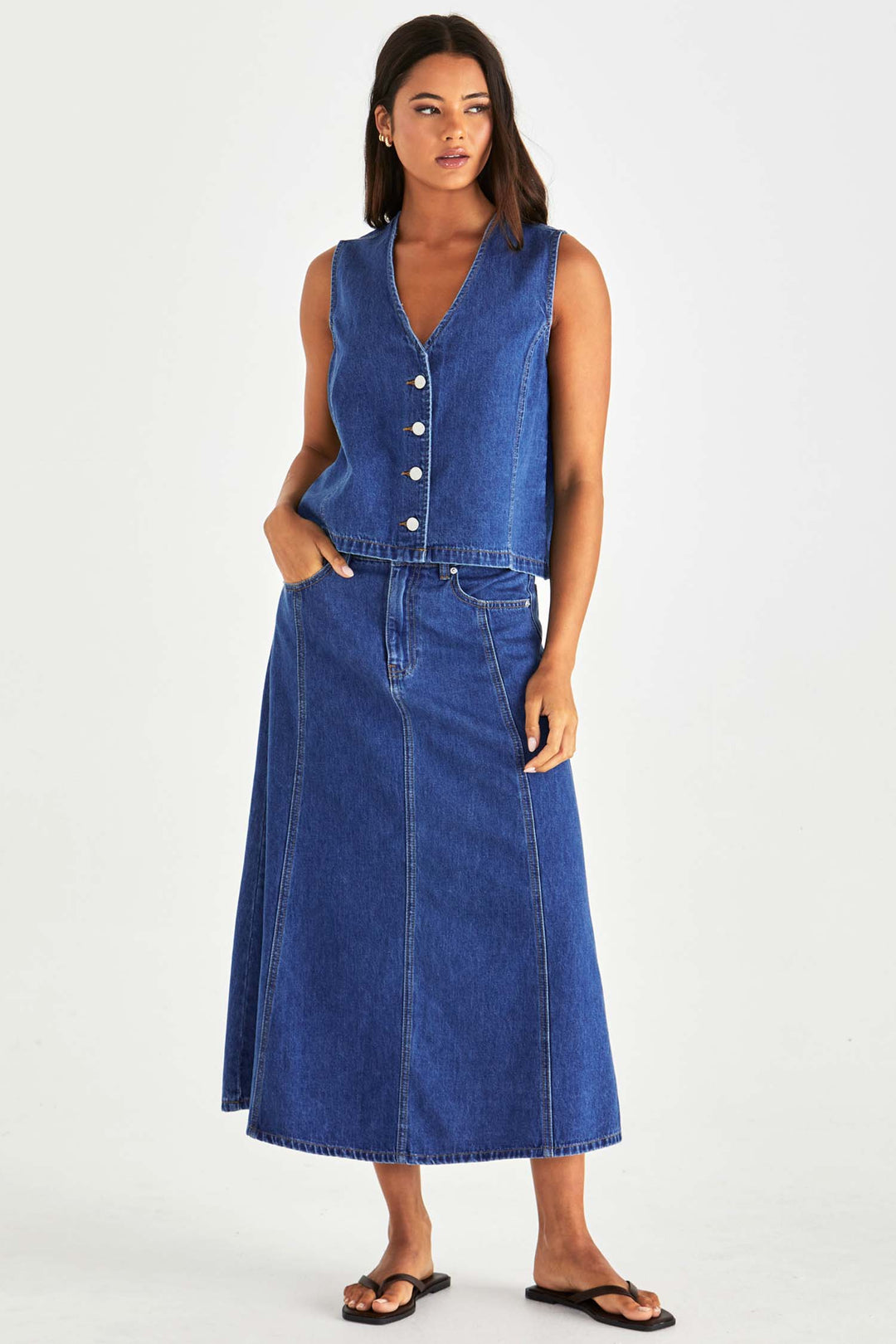 Sabine Denim Skirt in Mid Wash Blue