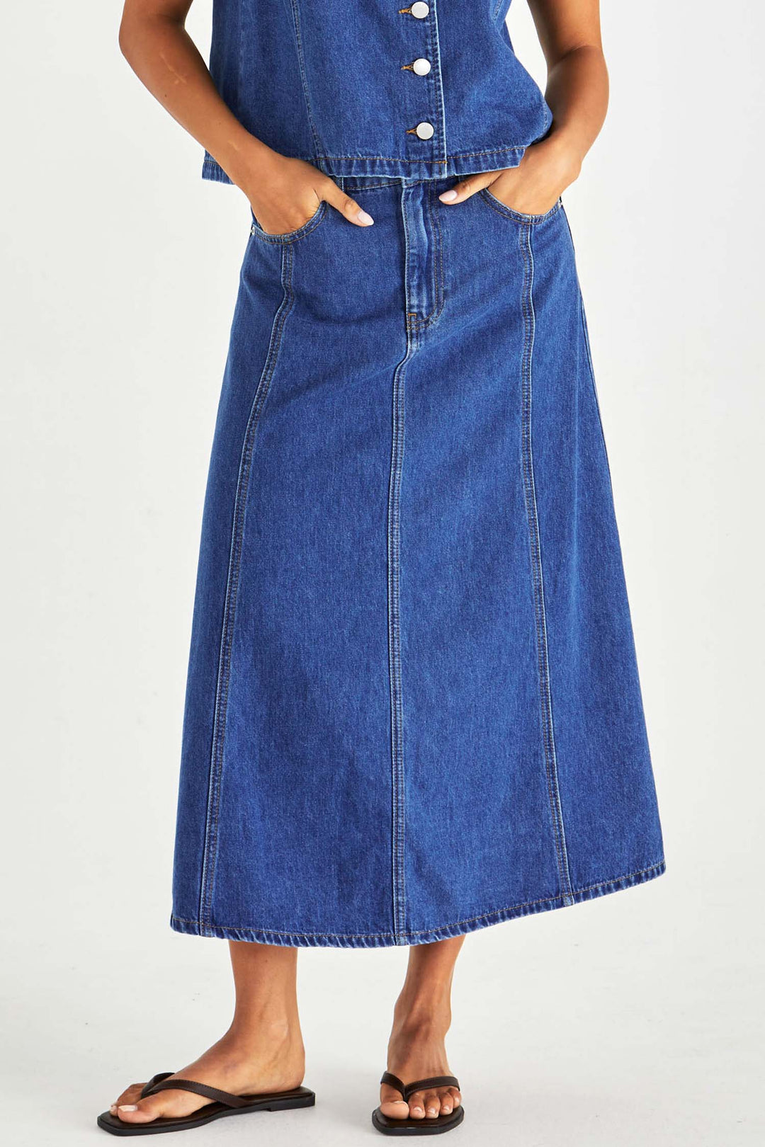 Sabine Denim Skirt in Mid Wash Blue