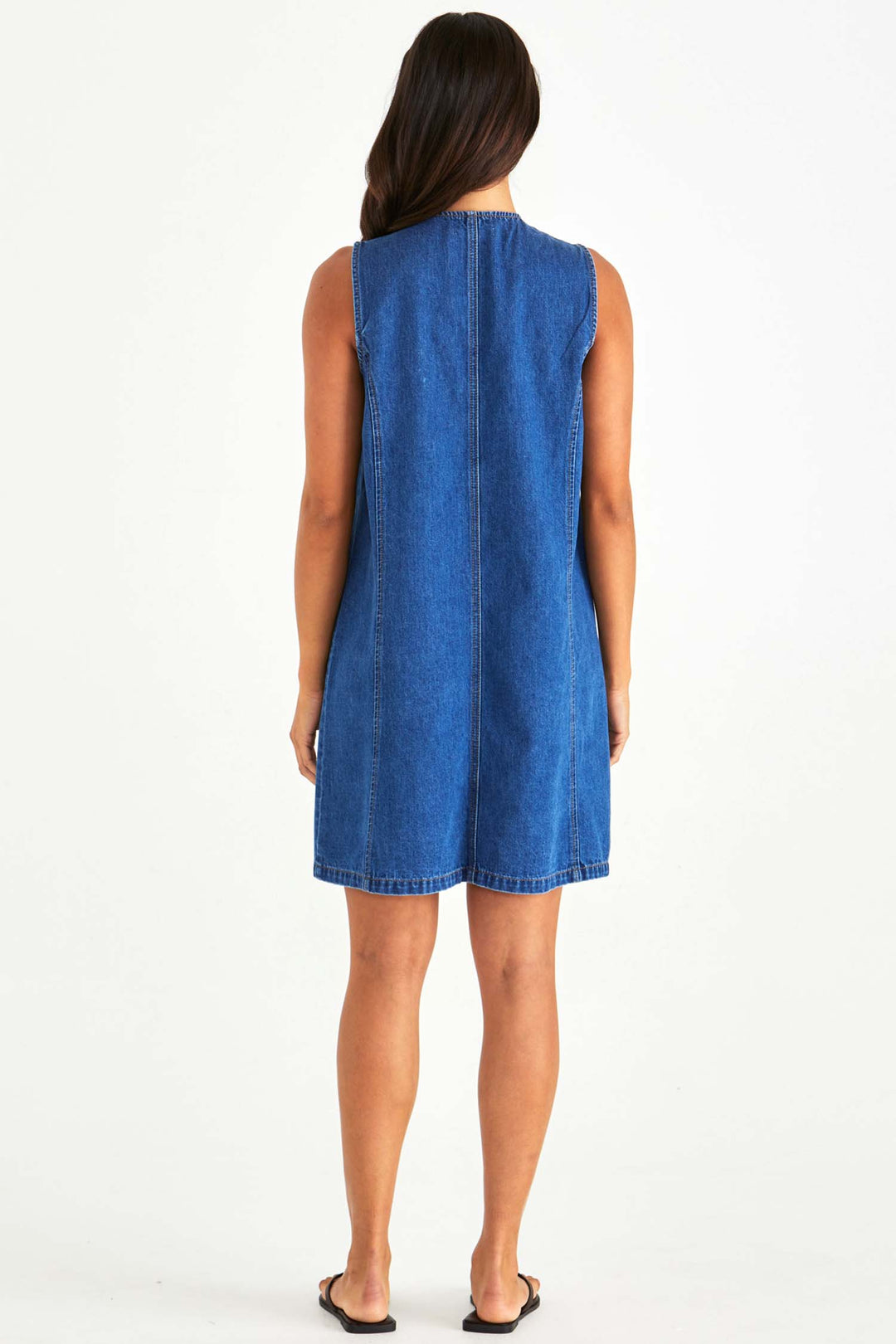 Sabine Denim Vest Dress in Mid Blue Wash