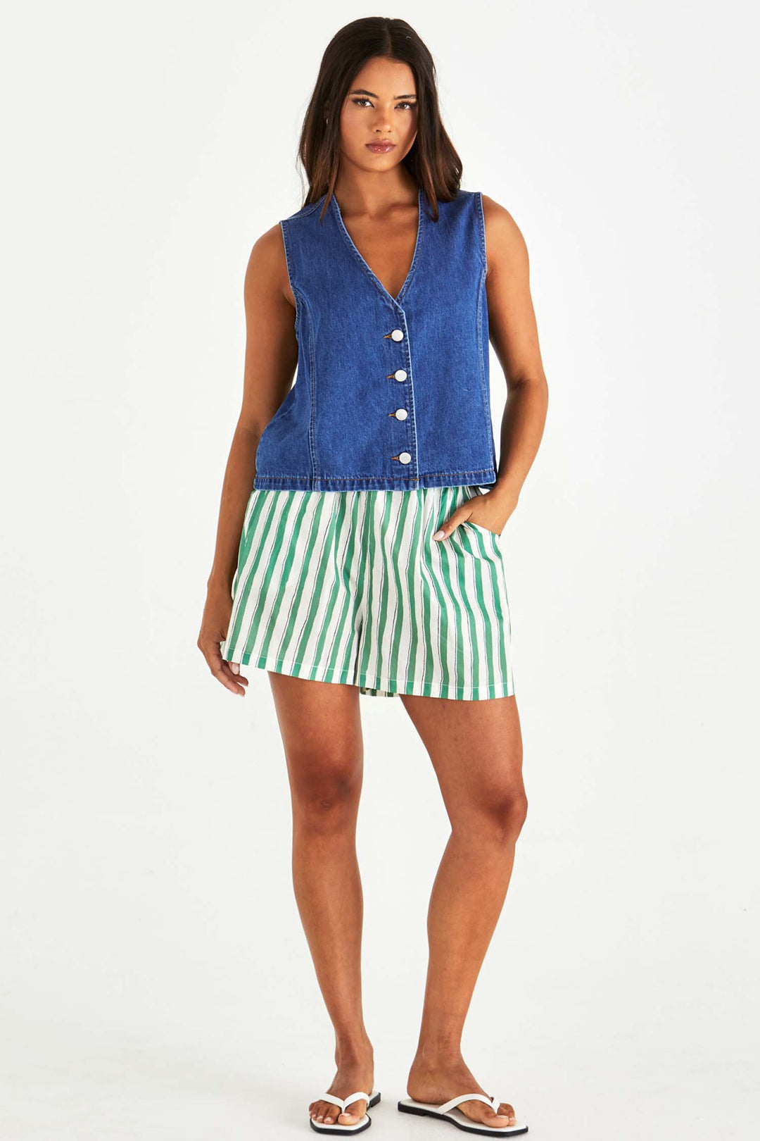 Sabine Denim Vest in Mid Wash Blue