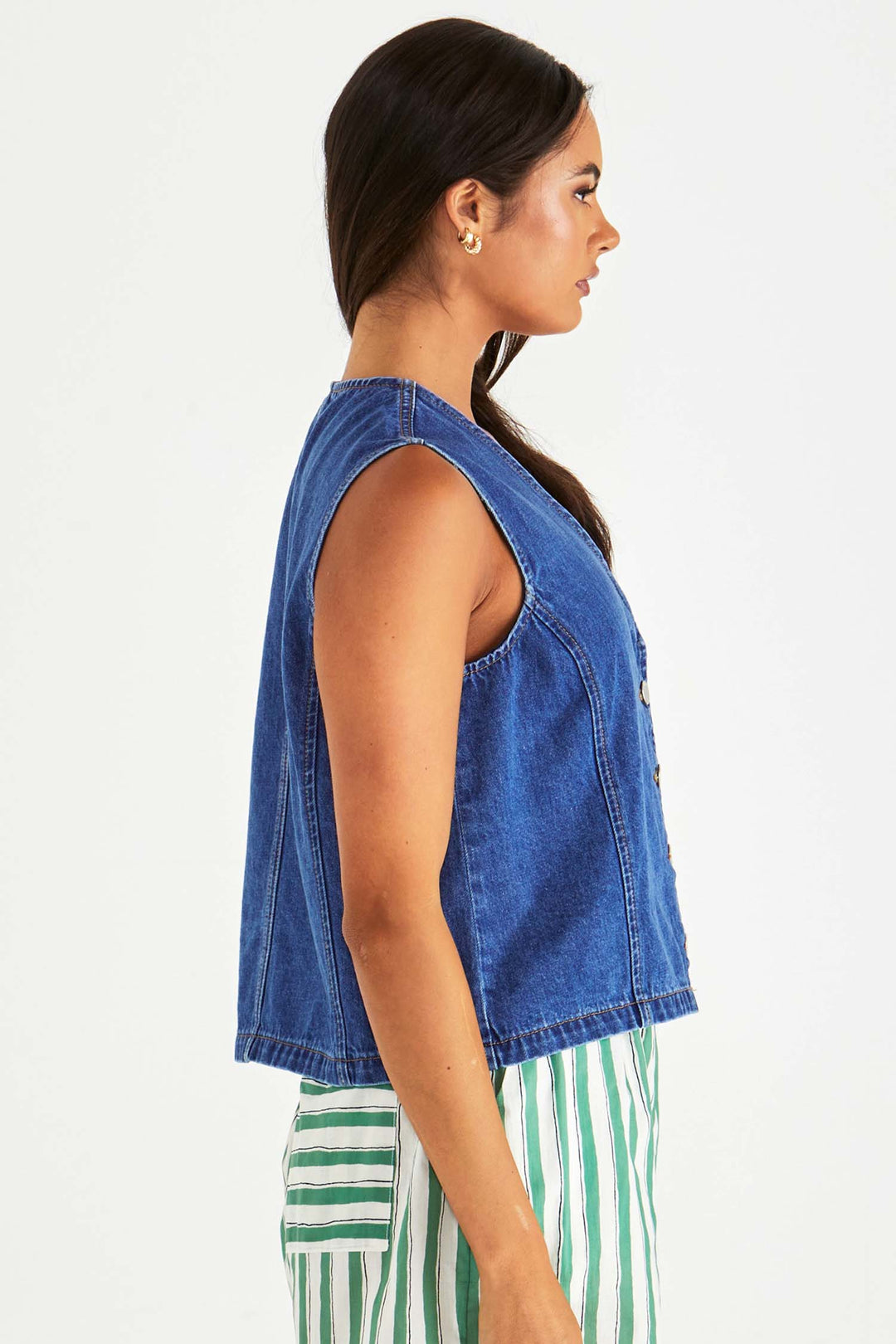 Sabine Denim Vest in Mid Wash Blue
