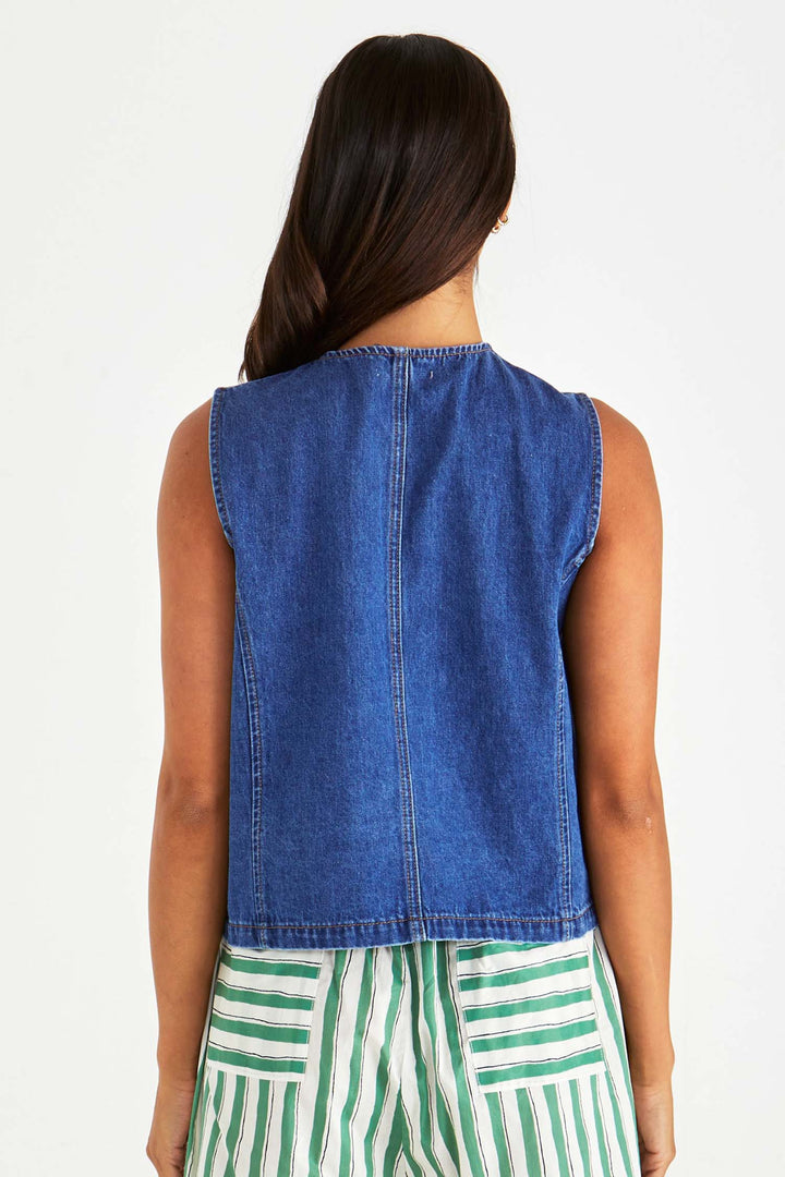 Sabine Denim Vest in Mid Wash Blue