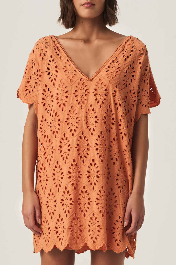 Sandro Eyelet Dress in Orange Tiger