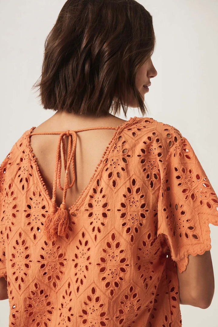 Sandro Eyelet Dress in Orange Tiger