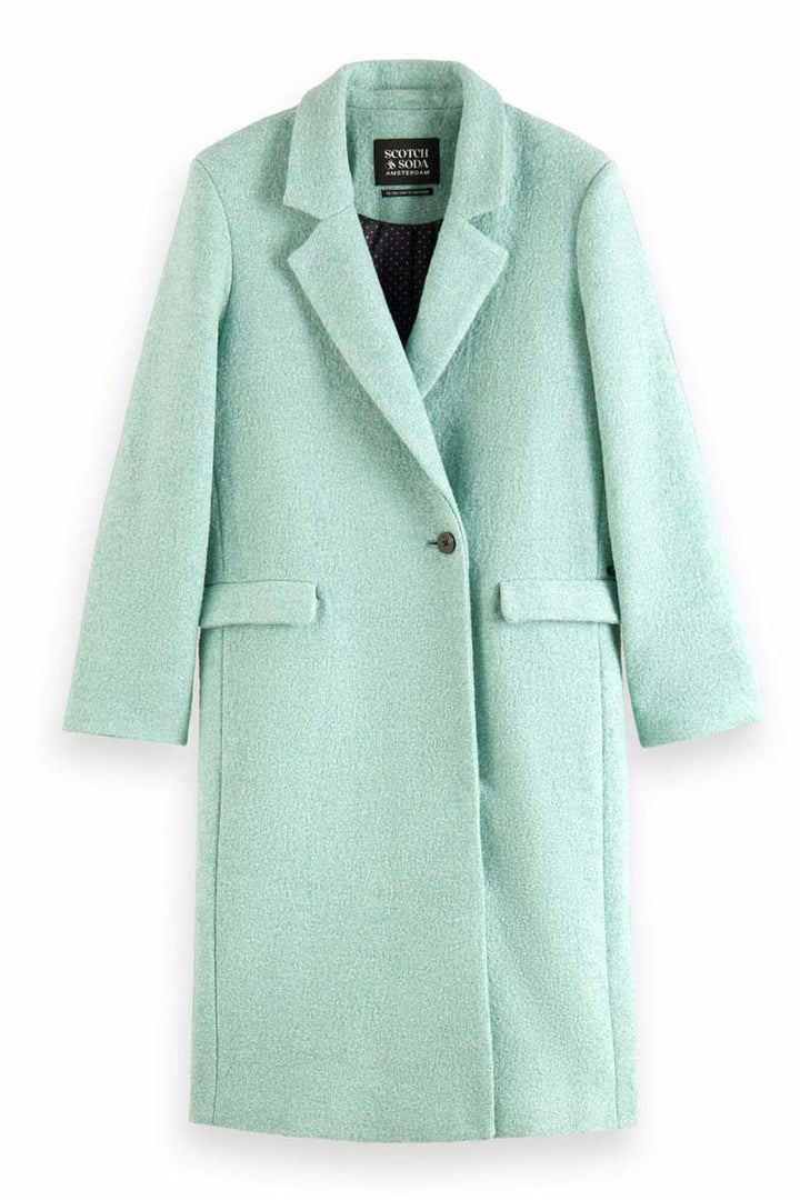 Single Breasted Boucle Coat in Light Mint