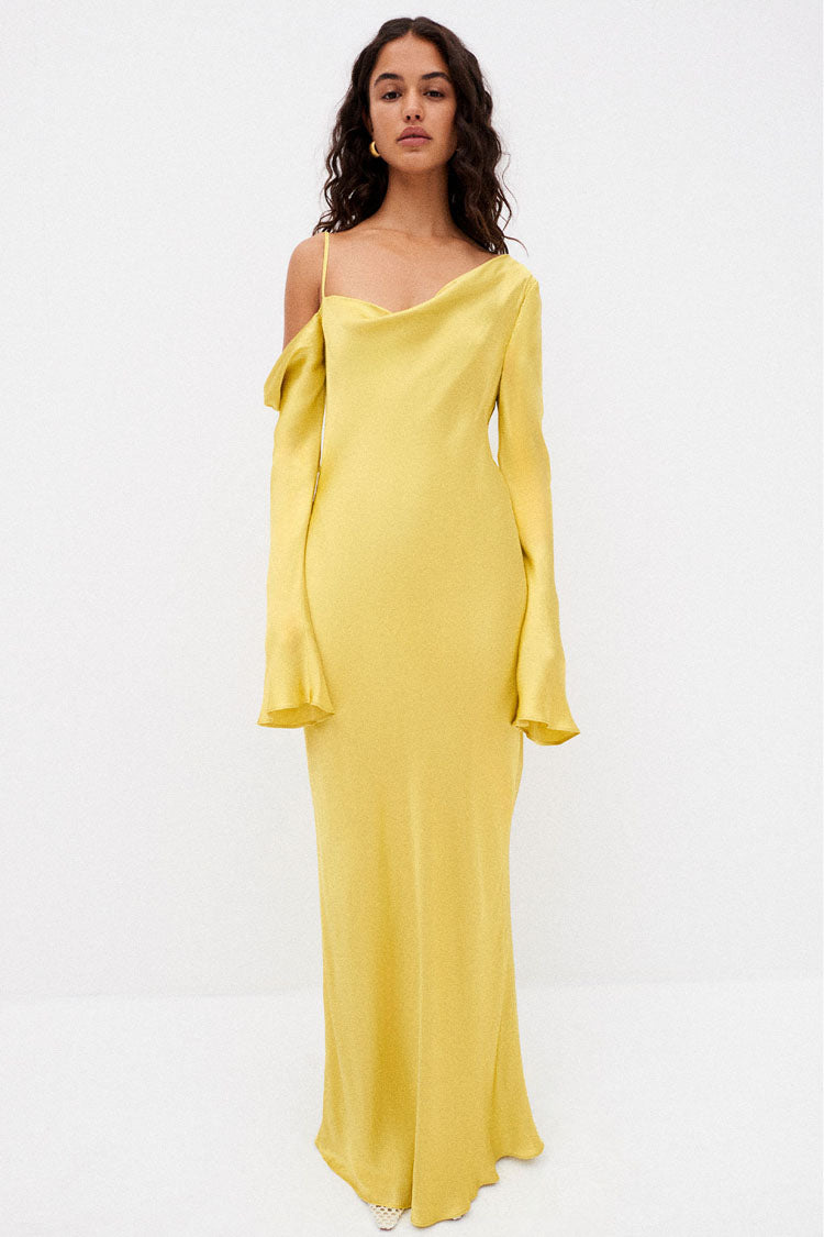 shona joy sofia asymmetrical long-sleeve satin maxi dress Shona Joy Sofia Asymmetrical Long-Sleeve Satin Maxi Dress In Green - 29%  Off