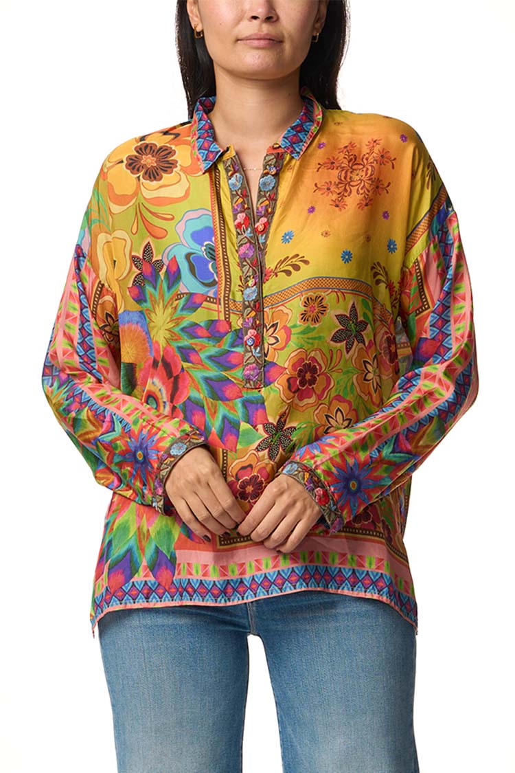 Tiedye Seline with Trim Button Down Shirt