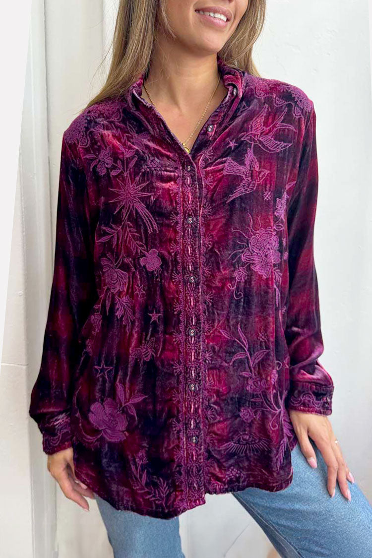 Torine Velvet Oversized Shirt in Cerise Plaid