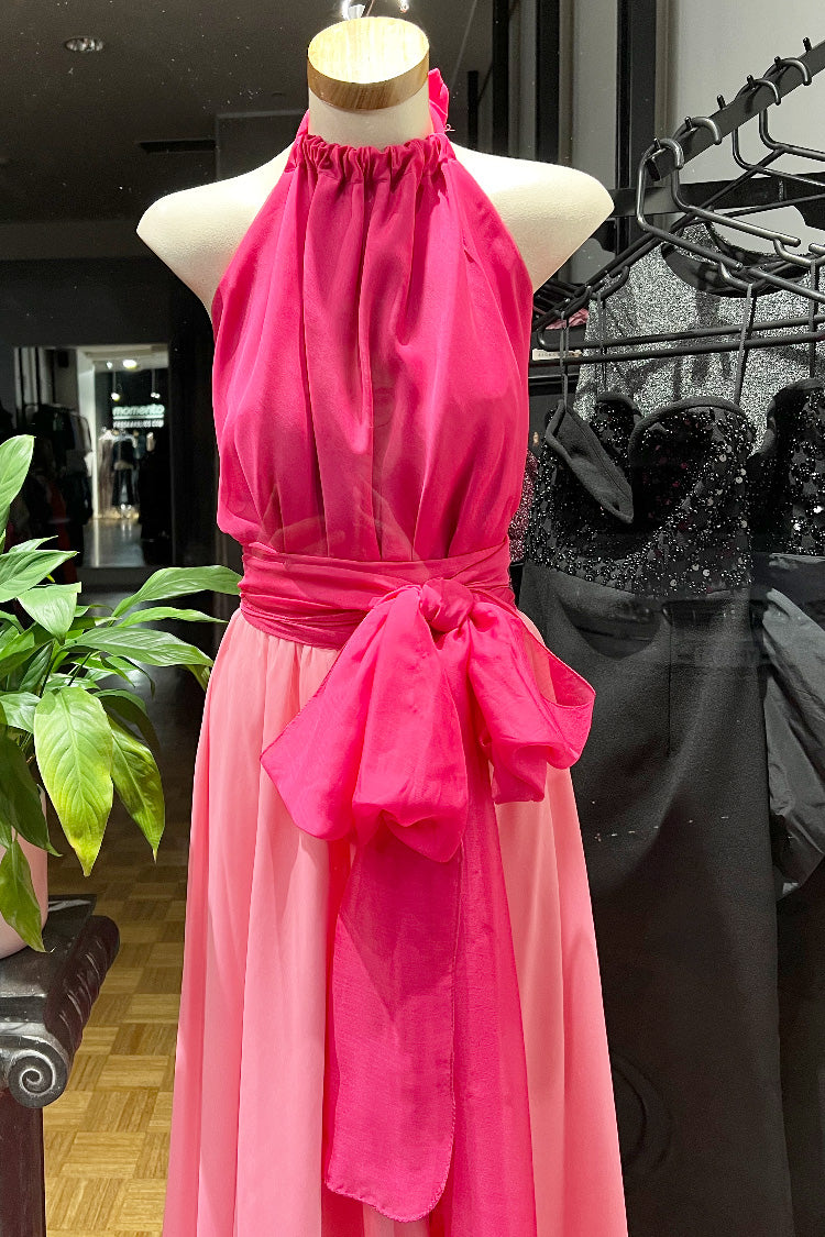 Harlow Two-Tone Gown in Cerise / Pink | Chiffon