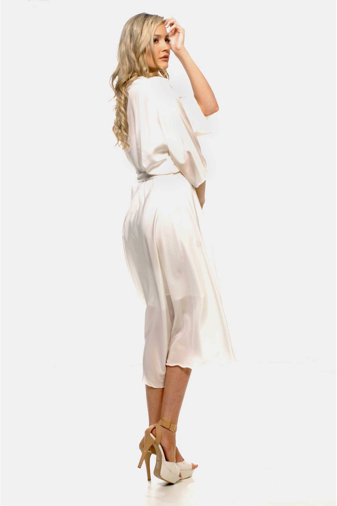 Bella Wrap Dress in Ivory with Slip | Silk Crepe Dresses Lucy Laurita - Leiela