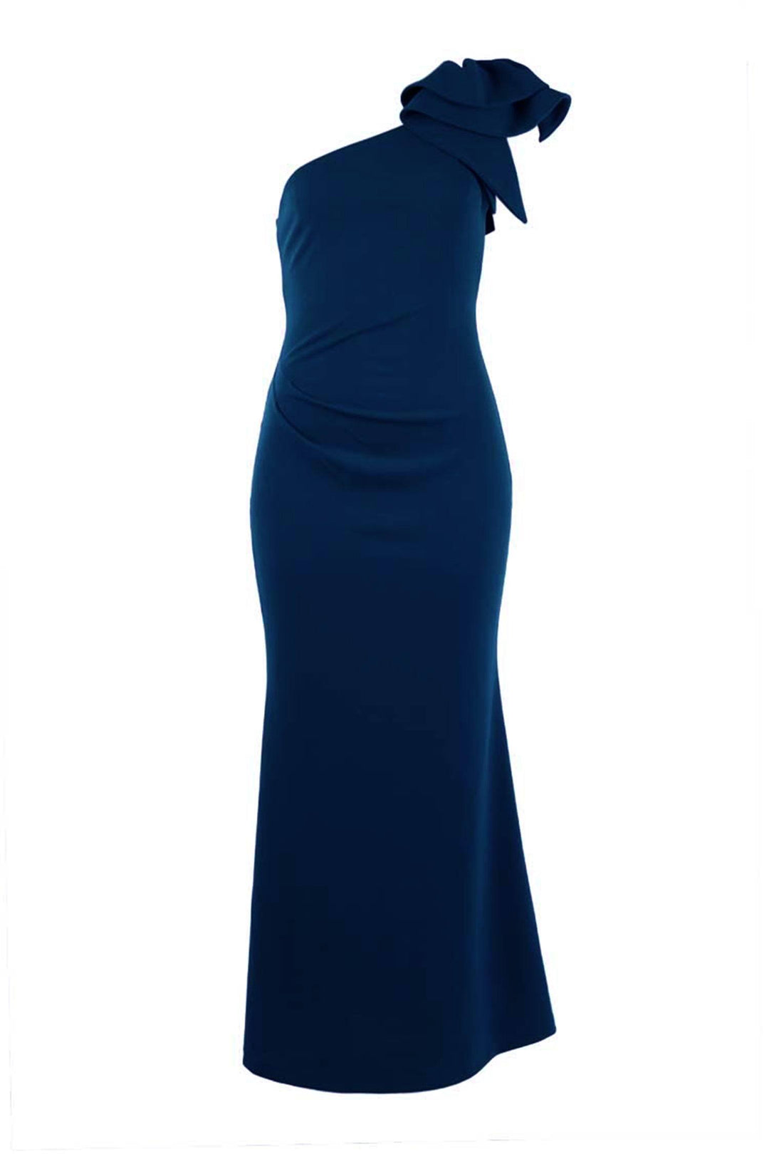 Caddy Long Frill Dress in Navy Dresses Quba