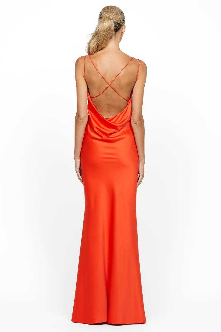 Lover Draped Cowl Gown in Tangerine | FINAL SALE