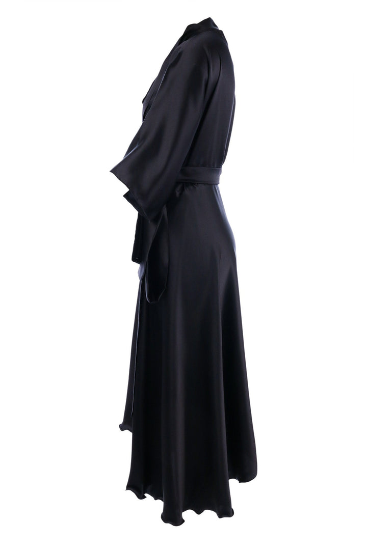 Bella Wrap in Black | Silk Satin Unlined Dresses Lucy Laurita - Leiela 