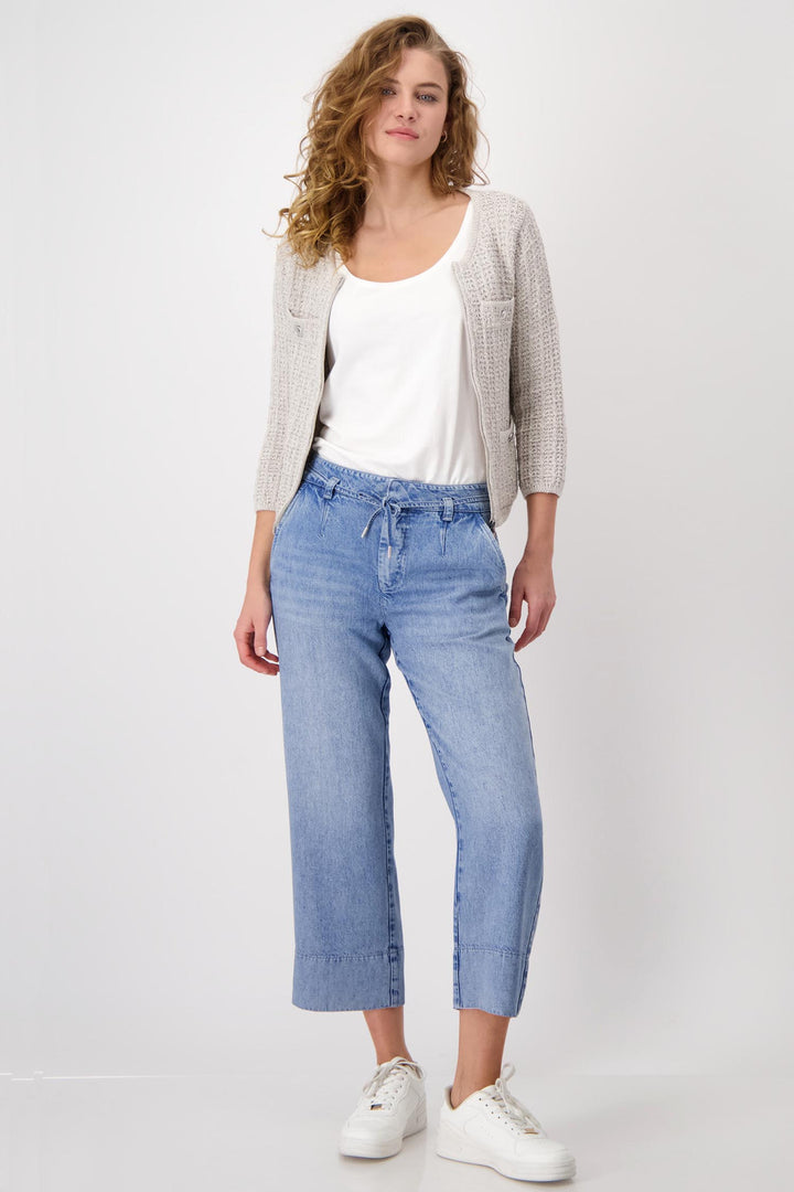 3/4 Sleeve Lurex Tweed Cardigan in Sand