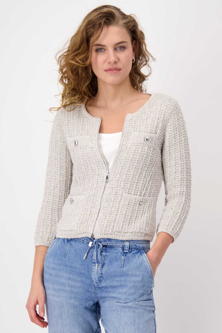 3/4 Sleeve Lurex Tweed Cardigan in Sand
