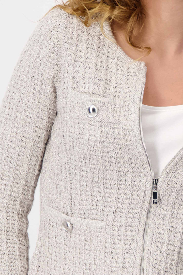 3/4 Sleeve Lurex Tweed Cardigan in Sand