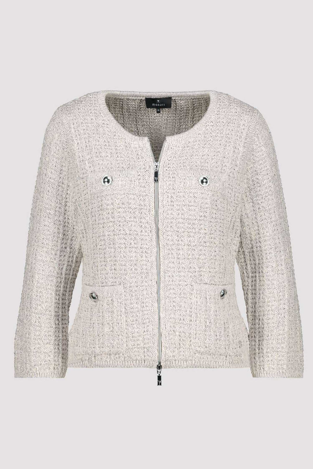 3/4 Sleeve Lurex Tweed Cardigan in Sand
