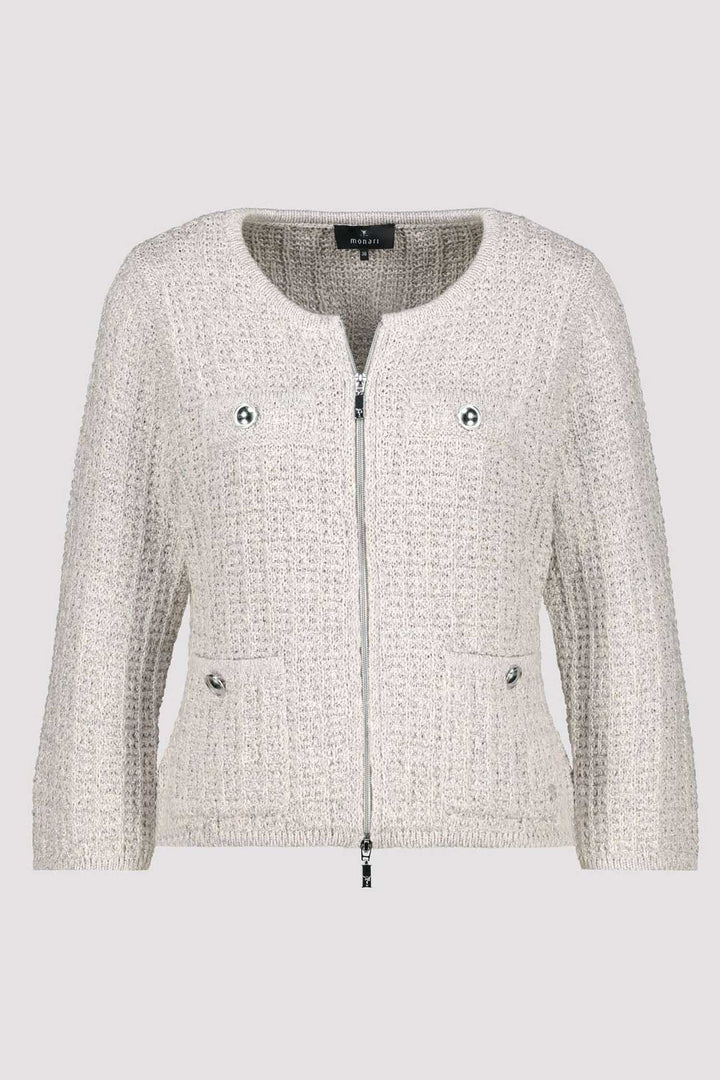 3/4 Sleeve Lurex Tweed Cardigan in Sand