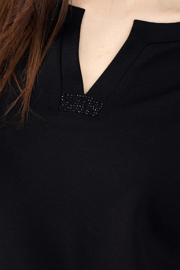 3/4 Sleeve Top w Crystal Detail in Black
