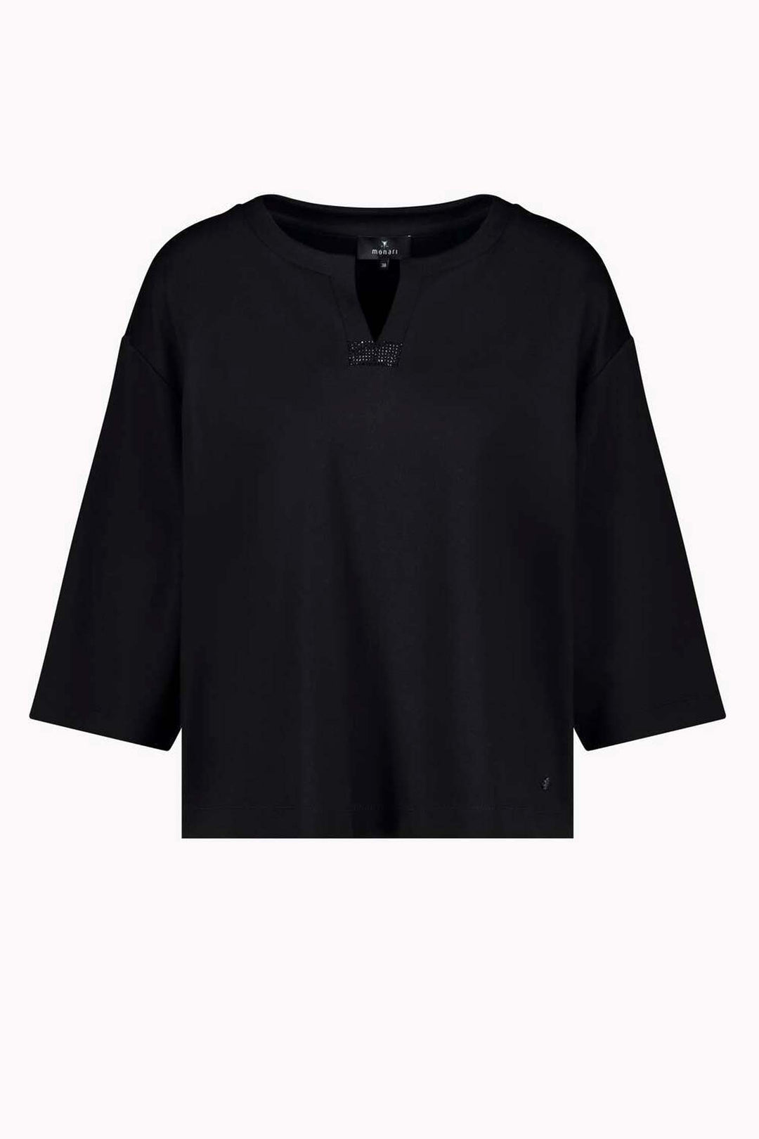 3/4 Sleeve Top w Crystal Detail in Black