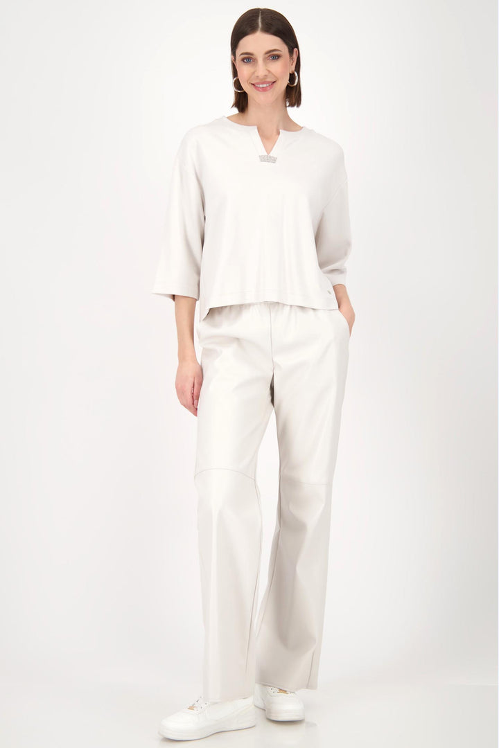 3/4 Sleeve Top w Crystal Detail in Oat Milk