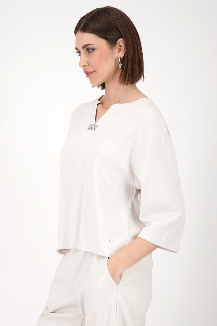 3/4 Sleeve Top w Crystal Detail in Oat Milk