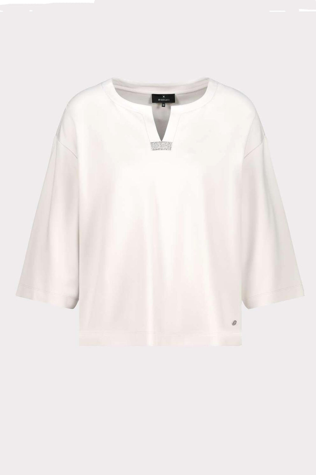 3/4 Sleeve Top w Crystal Detail in Oat Milk