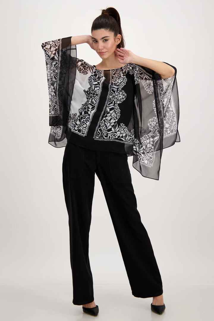 3/4 Sleeve Tunic Blouse in Black White