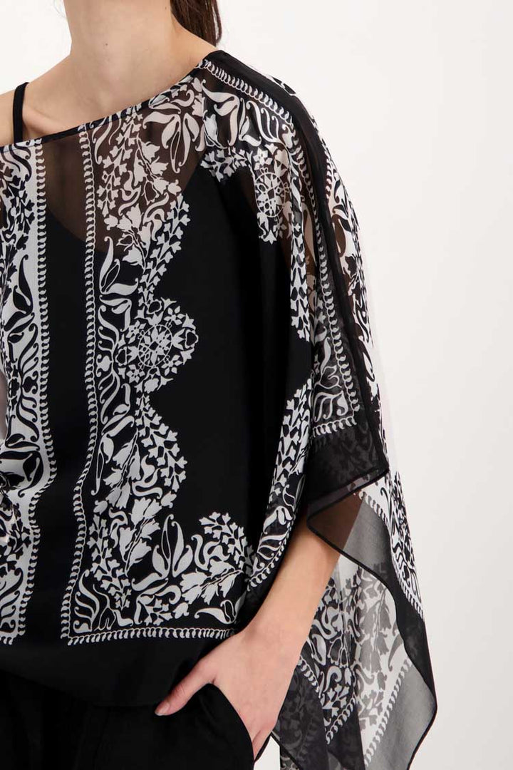 3/4 Sleeve Tunic Blouse in Black White