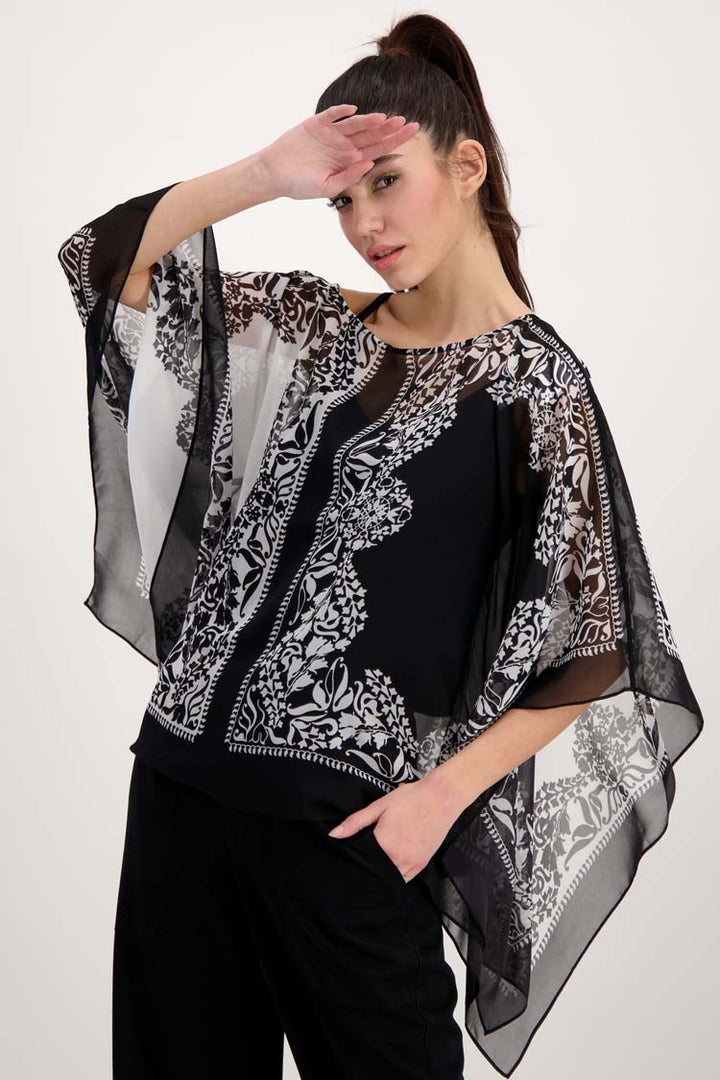 3/4 Sleeve Tunic Blouse in Black White