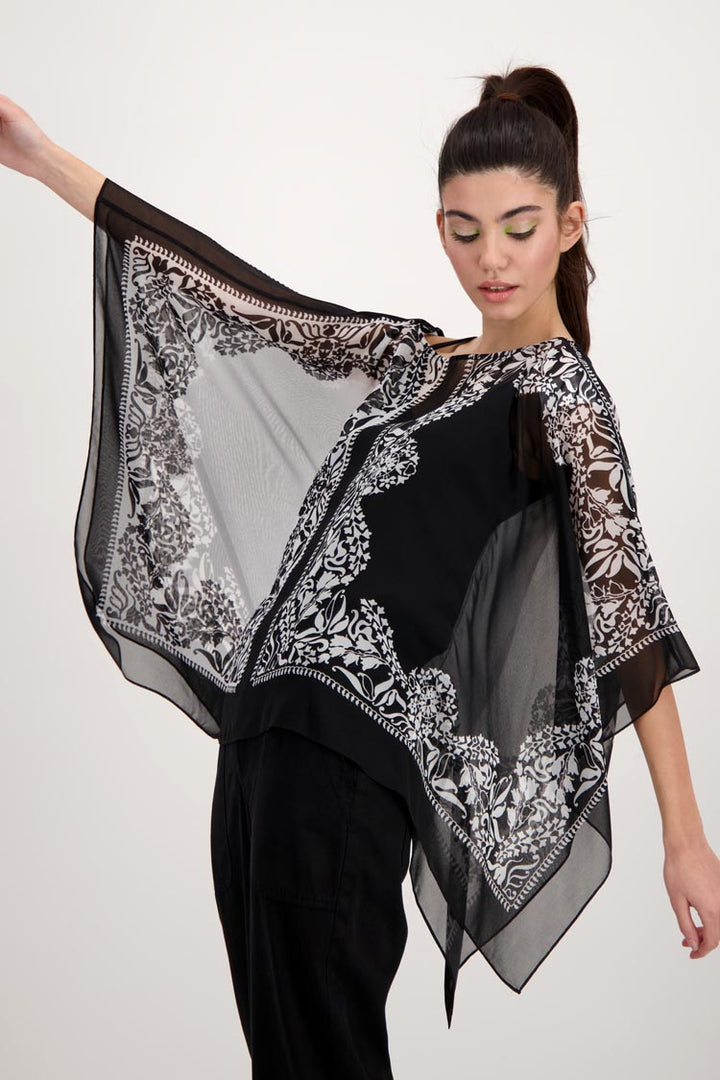 3/4 Sleeve Tunic Blouse in Black White