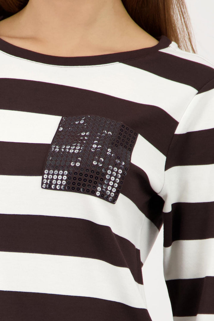 3/4 Tee w Sequin Pocket in Dark Chocolate Stripe