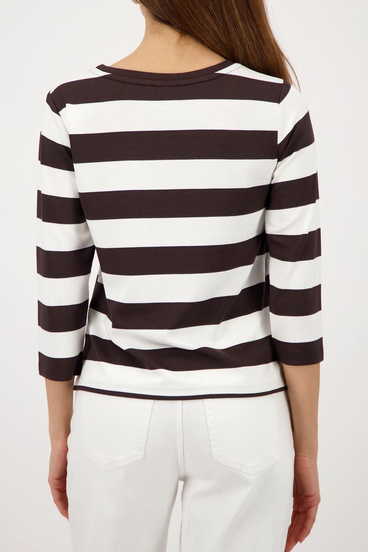 3/4 Tee w Sequin Pocket in Dark Chocolate Stripe