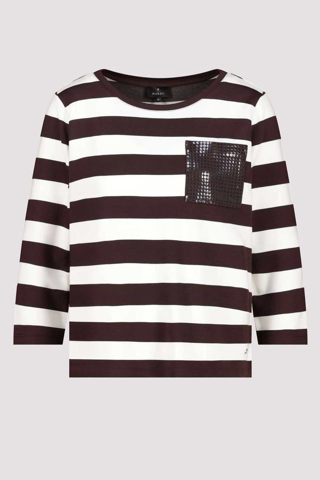 3/4 Tee w Sequin Pocket in Dark Chocolate Stripe