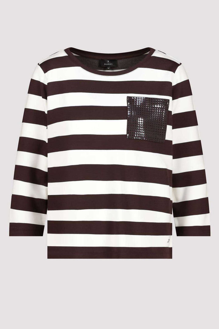 3/4 Tee w Sequin Pocket in Dark Chocolate Stripe