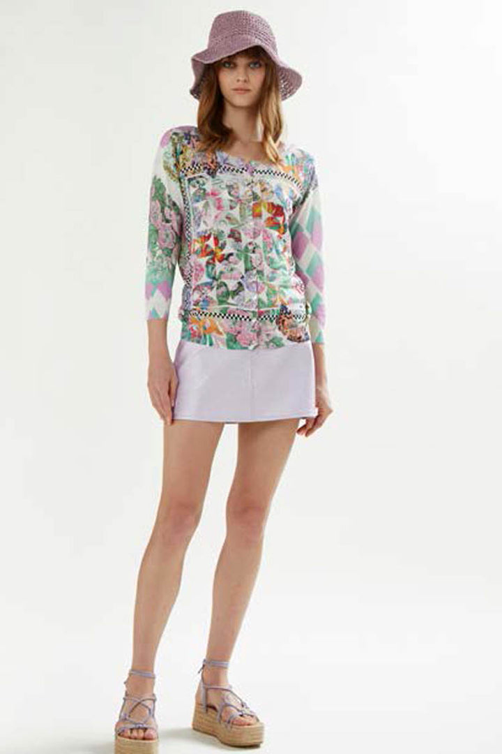 3/4 Sleeve Reversible Cardi w Foulard Print