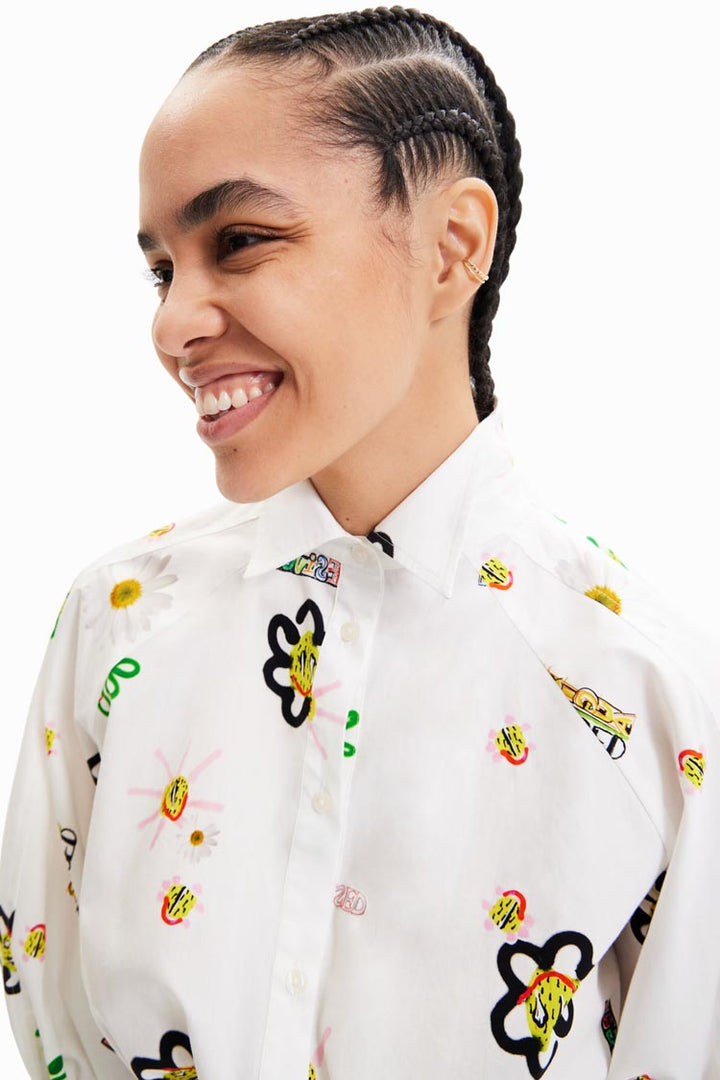 3/4 Sleeve illustrated Shirt Dress
