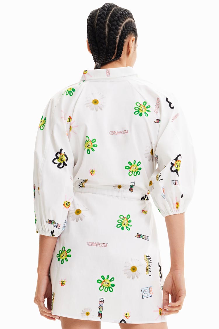 3/4 Sleeve illustrated Shirt Dress