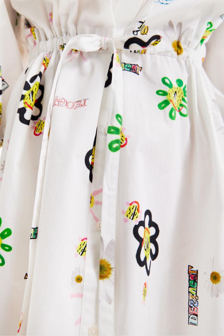 3/4 Sleeve illustrated Shirt Dress