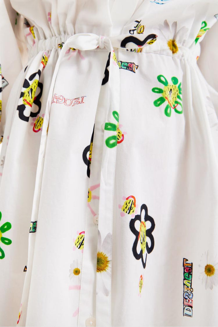 3/4 Sleeve illustrated Shirt Dress