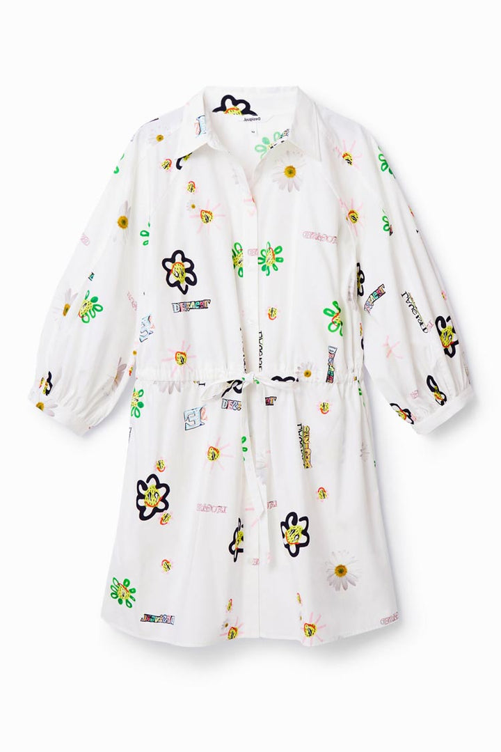 3/4 Sleeve illustrated Shirt Dress