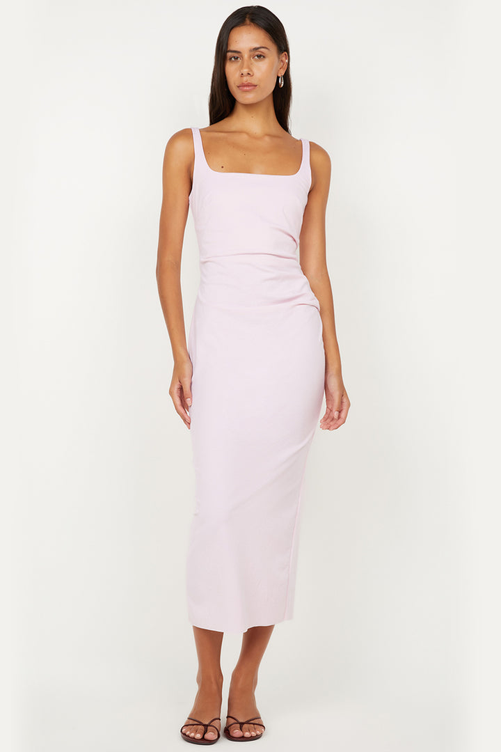 Aveline Tuck Midi Dress in Ballet Pink