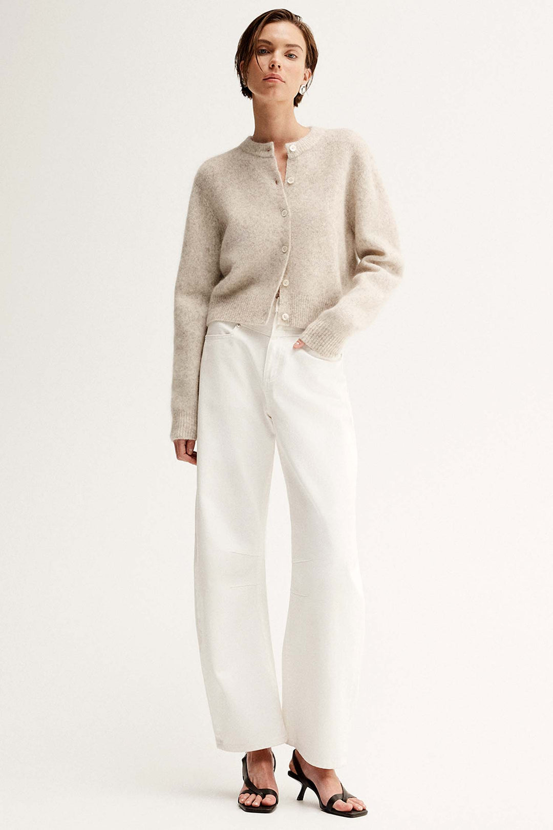 Abigail Knit Cardigan in White Marble