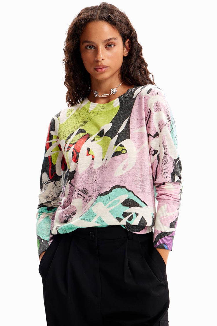 Abstract Painting-effect Printed Pullover