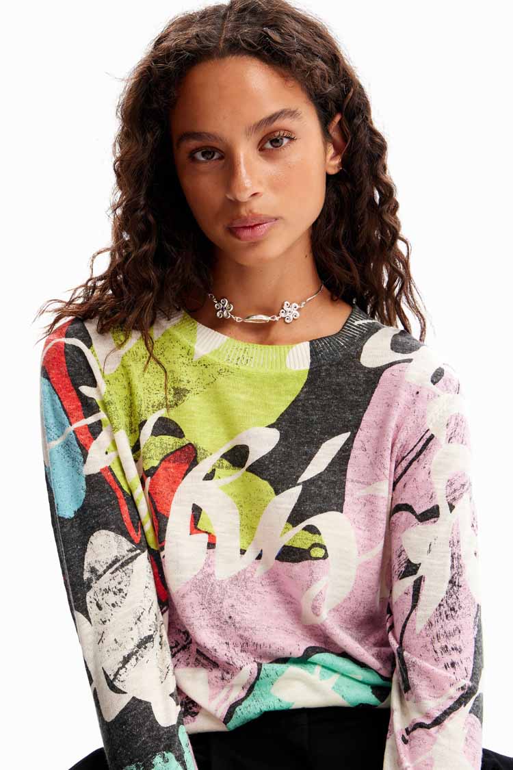 Abstract Painting-effect Printed Pullover