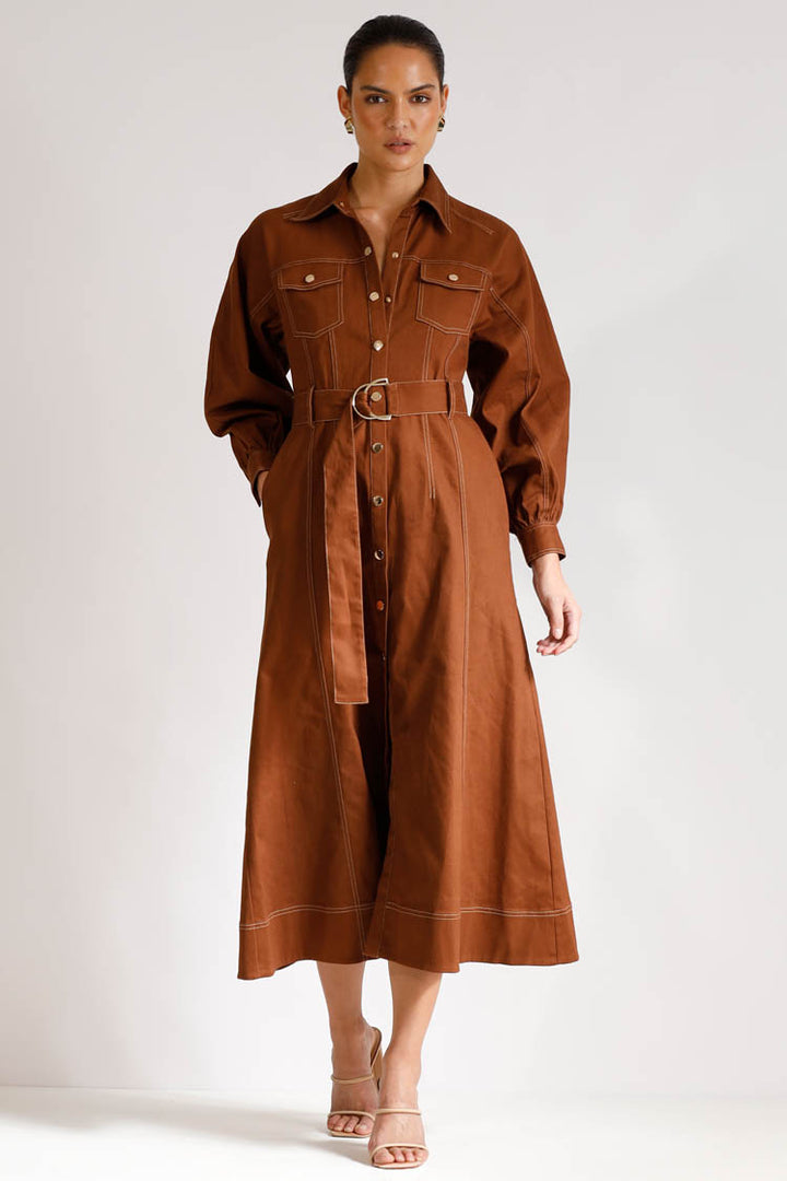 Abundance Midi Shirtdress in Fudge