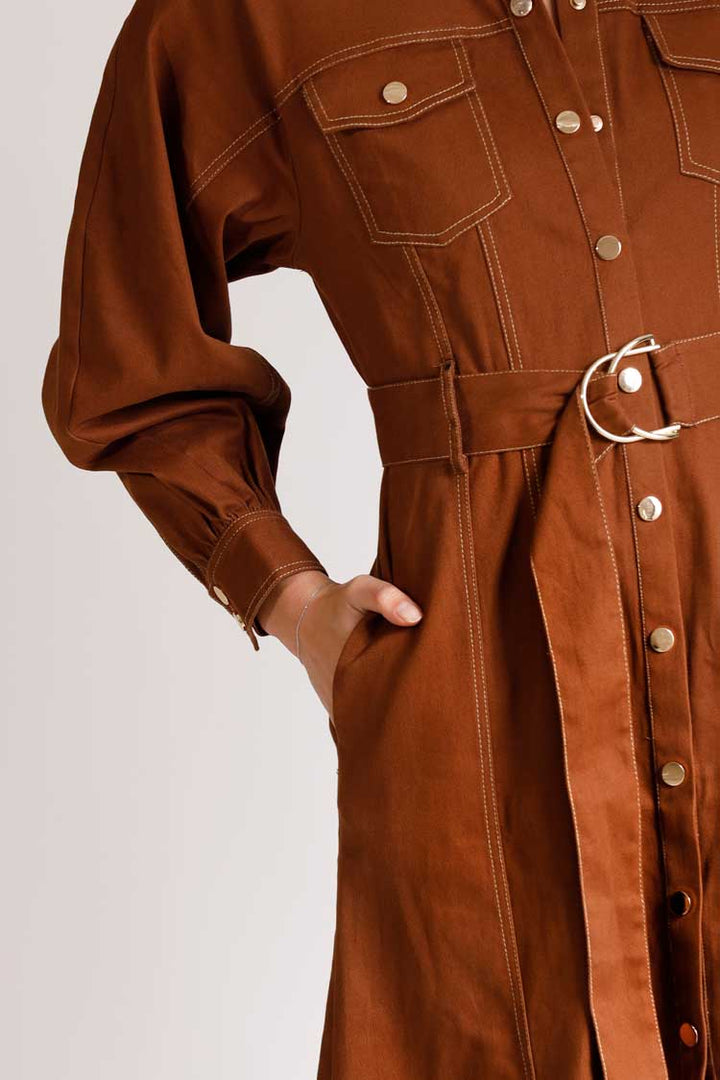 Abundance Midi Shirtdress in Fudge