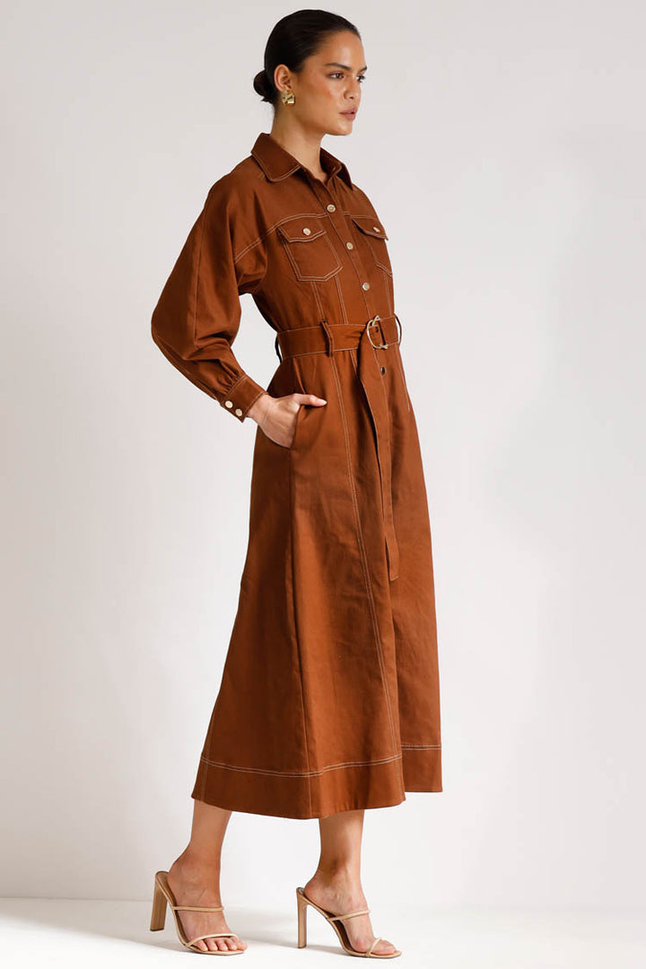 Abundance Midi Shirtdress in Fudge